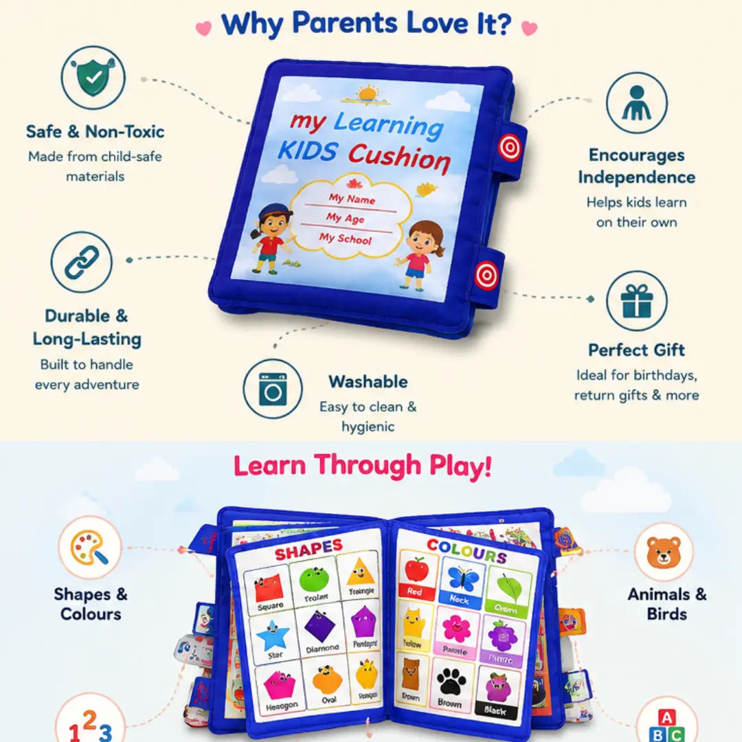LittleGenius™ Interactive Learning Cushion Book | Early Education Activity Book for Kids .