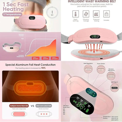 Wireless Heating & Massage Belt for Women | USB Rechargeable | 3 Heat & 3 Massage Modes